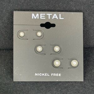 METAL Silver Tone Set of 3 Pairs Faux Pearl Post Earrings